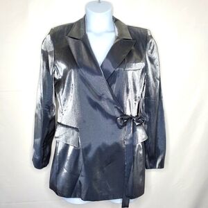 Gantos Silver Metallic Tie Front Blazer Size 14 Evening Jacket Mini Dress